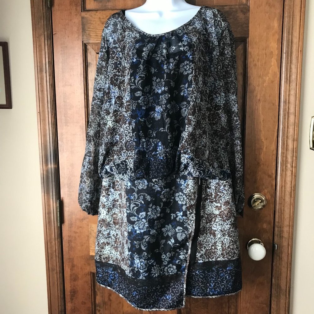 City Chic Gray/Brown/Blue Floral Blouson Dress Large